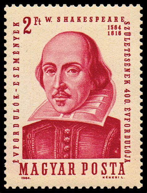 A Hungarian postage stamp with a picture of William Shakespeare on it.