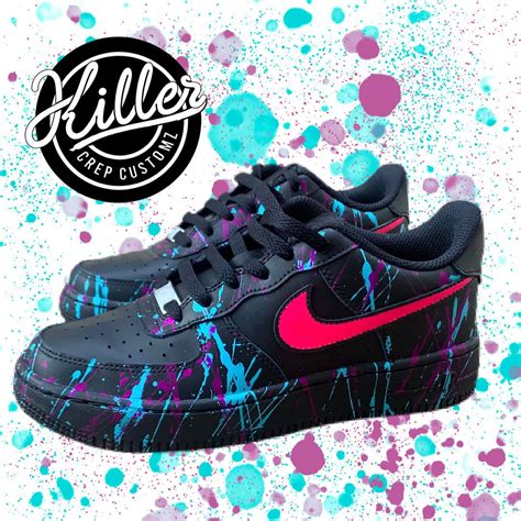 Custom Nike Air Force 1 - Neon splatter (black sneaker) - Killer Crep ...