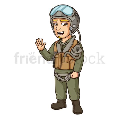 Jet Fighter Pilot Waving Cartoon Clipart Vector - FriendlyStock