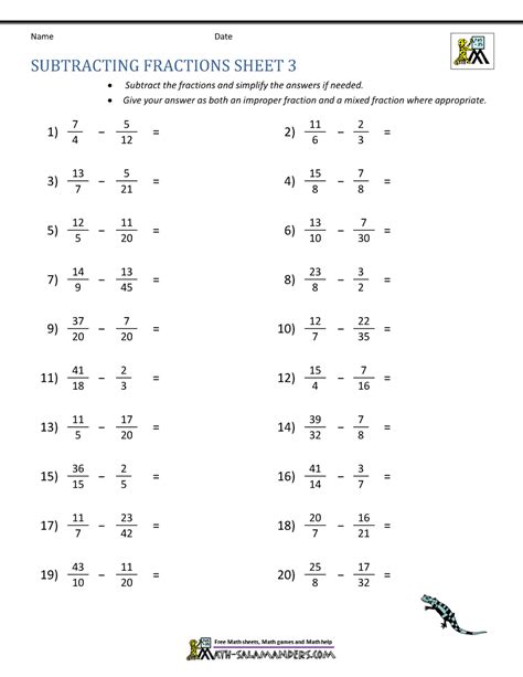 Subtracting Fractions Without Regrouping Worksheets - Printable Online