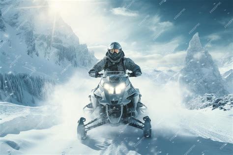 Premium AI Image | a snowmobile with a mountain background and a man ...