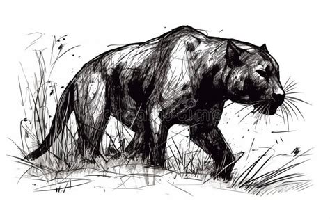 Hand Drawn Ink Illustration of a Black Panther in Its Natural Habitat. Generative AI Stock ...