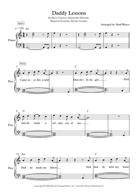 Daddy Lessons Sheet Music | Beyonce Knowles | Piano, Vocal & Guitar ...