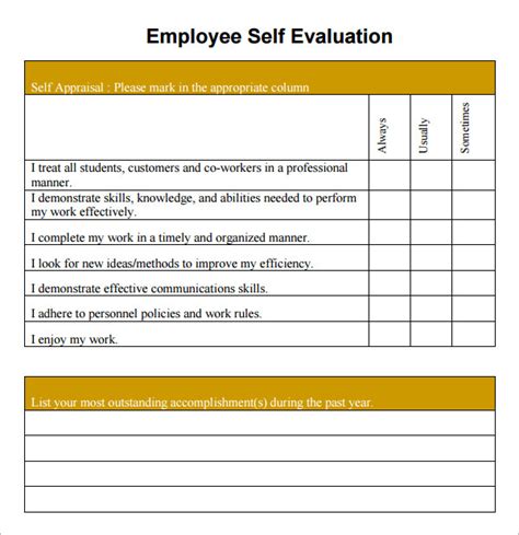 Template For Employee Self Evaluation – printable schedule template