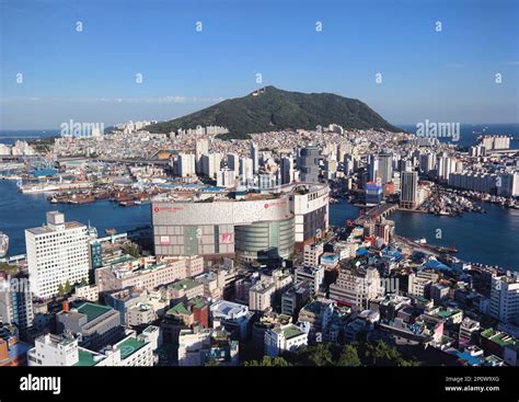 Busan, South Korea - May 2019: Aerial view of the Busan Harbour ...