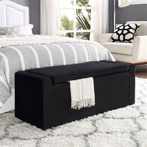 Inspired Home Aron Velvet Storage Bench Upholstered, Black - Walmart.com - Walmart.com