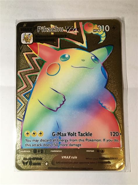 Mavin | Pikachu VMAX Rainbow Shiny Gold Metal Collectible Pokemon Card NM