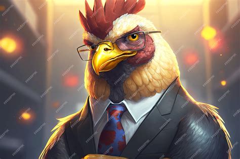 Premium Photo | Portrait of chicken in a dark business suit with a gold ...