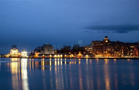 View of Bergen at Night, Norway Stock Image - Image of bryggen, boat ...