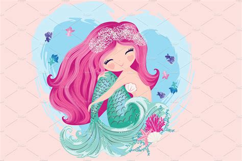 Cute mermaid girl.Cartoon character. | Illustrations ~ Creative Market