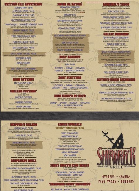 Menu at Shipwreck Grill pub & bar, Bryan