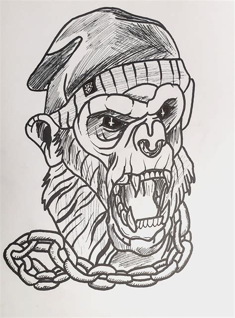 Gangsta Monkey Drawing . Monkey Drawing, Drawing Ideas, Skull, Tattoos, Drawings, Art, Ideas For ...