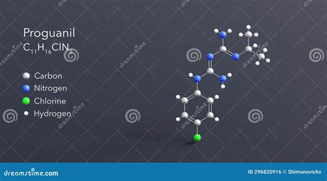 Proguanil Molecule 3d Rendering, Flat Molecular Structure with Chemical Formula and Atoms Color ...