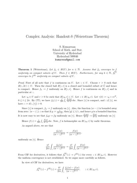 Complex Analysis Handout 8 Weierstrass Theorem | PDF | Compact Space | Mathematical Analysis