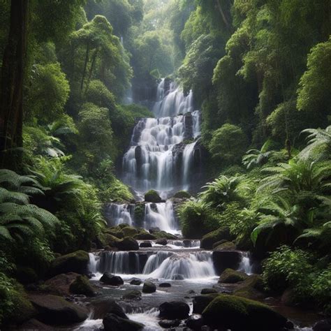 Premium Photo | Beautiful waterfall in the midst of a jungle waterfall ...