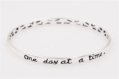 Sterling Silver Inspirational Quote Bangle Bracelet | One Day at a Time | Christian bracelets ...