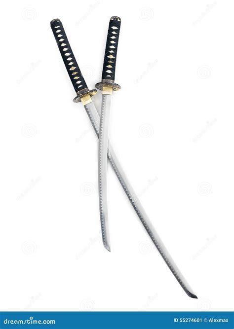 Two Crossed Japanese Samurai Katana Swords Stock Image - Image of ...