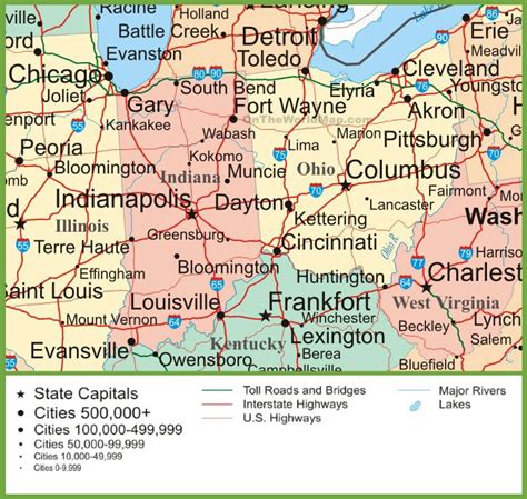 Map of Indiana and Ohio - Ontheworldmap.com