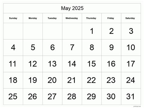 Printable May 2025 Calendar - Big Dates