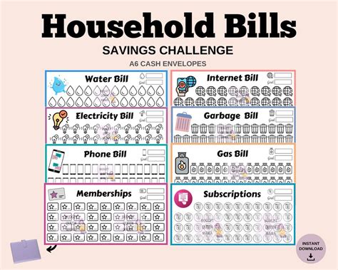 Household Bills Tracker Household Bills Savings Challenge Household ...