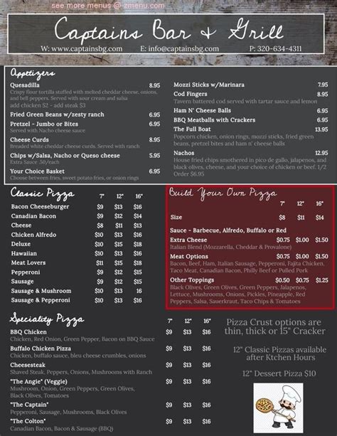 Online Menu of Captains Bar & Grill Restaurant, Glenwood, Minnesota ...