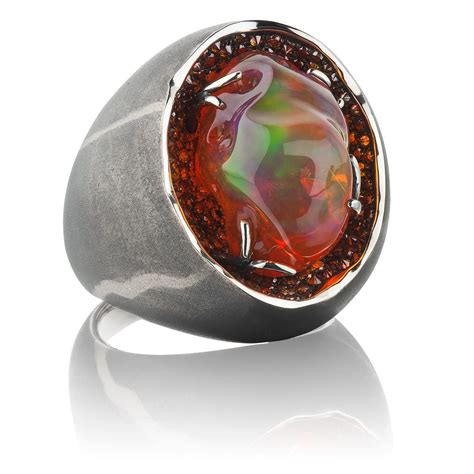 Fire opal, orange diamonds, 18k white gold. | Cool rings for men, Opal ...