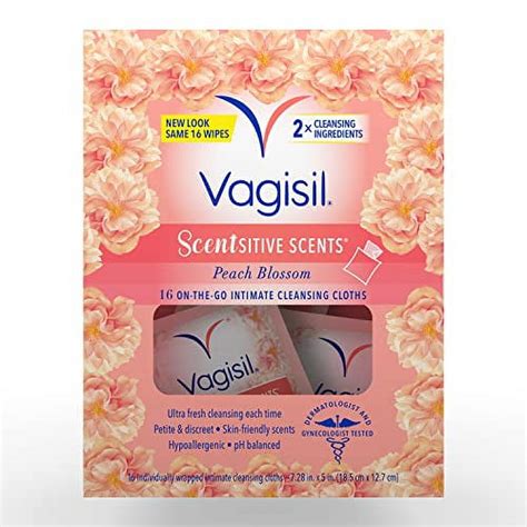 Vagisil Scentsitive Scents On-The-Go Feminine Cleansing Wipes, pH Balanced, Peach Blossom ...