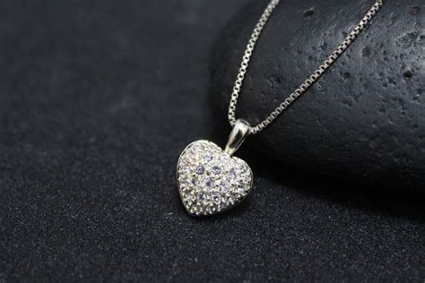 Sterling Silver Pave CZ Heart Necklace, Simple Heart Jewelry, Sterling ...