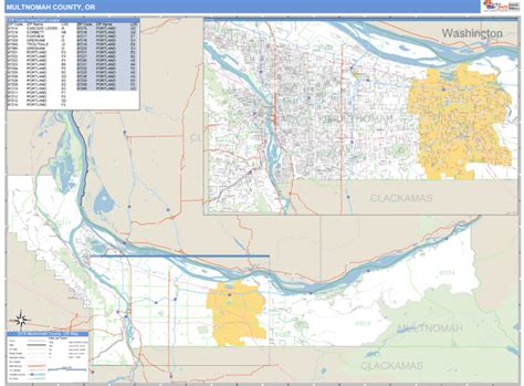 Multnomah County, Oregon Zip Code Wall Map | Maps.com.com