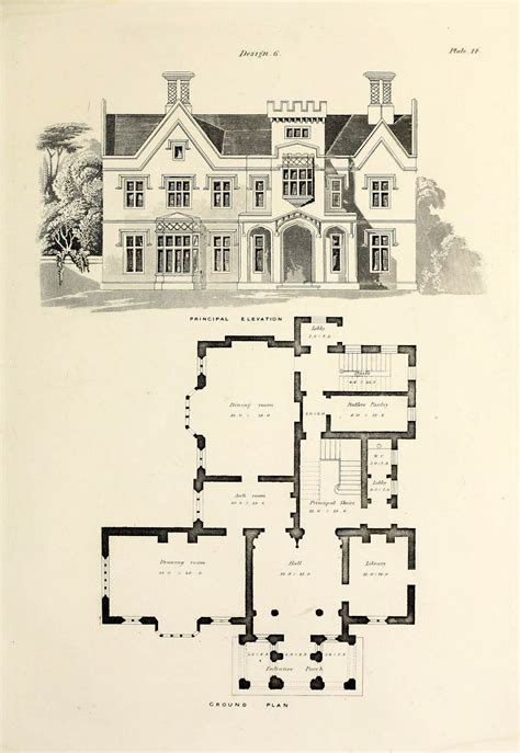 Design for a Gothic Revival country house. | Gothic house, Gothic house plans, Mansion floor plan