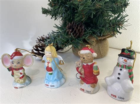 4 Vintage CVS Christmas Ornaments: Mouse 1994, Angel 1996, Bear 1997, Snowman 98 | eBay