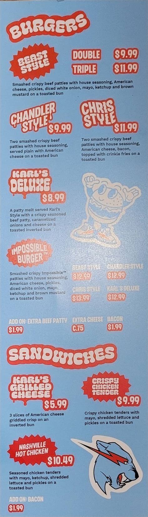 Menu at MrBeast Burger fast food, East Rutherford