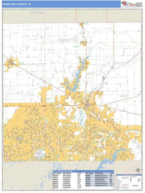 Hamilton County, IN Zip Code Wall Map Basic Style by MarketMAPS - MapSales