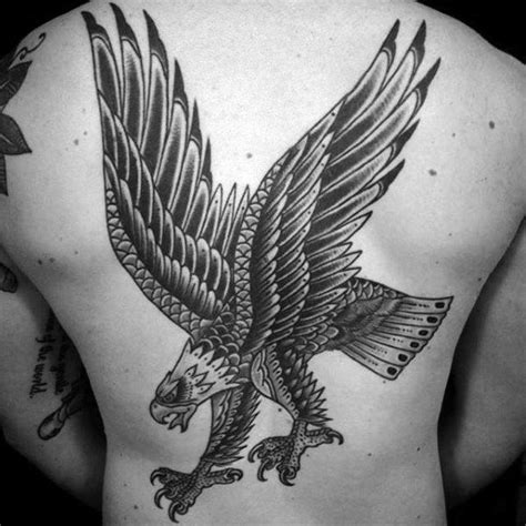 Retro Flying Eagle Traditional Old School Back Tattoo On Male Eagle Back Tattoo, Eagle Chest ...