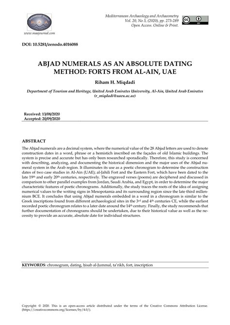 (PDF) ABJAD NUMERALS AS AN ABSOLUTE DATING METHOD: FORTS FROM AL-AIN, UAE