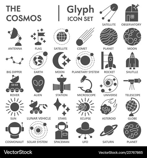 Space glyph signed icon set astronomy symbols Vector Image