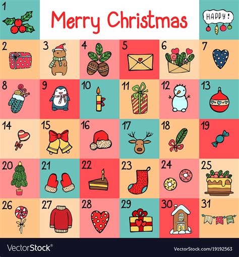 Advent calendar with christmas cartoon Royalty Free Vector