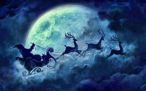 Download Night Moon Sleigh Reindeer Santa Holiday Christmas HD Wallpaper