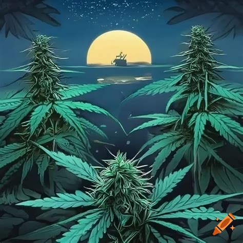 Night view of a cannabis plantation