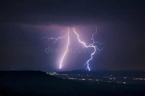 Lightning storm at night stock photo. Image of tower - 63221906