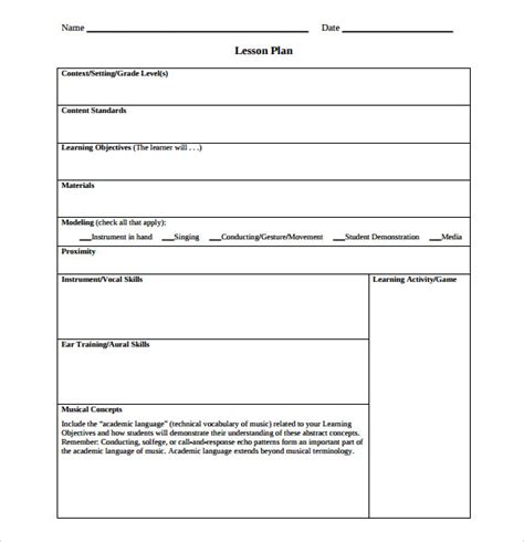 Music Teacher Lesson Plan Template | PDF Template