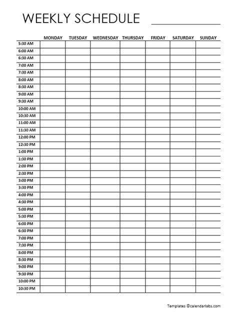 7 Day Weekly Schedule Template - Free Printable Templates