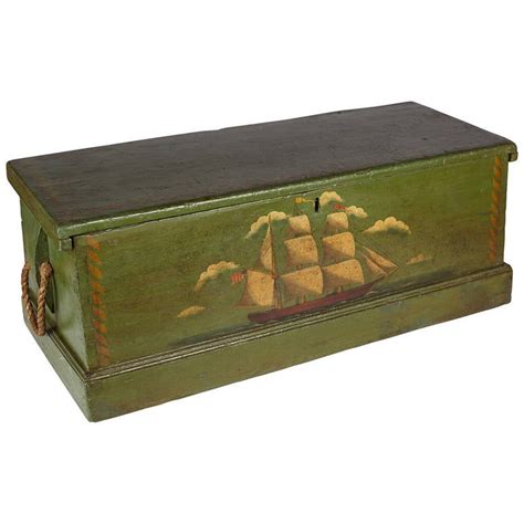 Decorated Nautical Sea Chest with Clipper Ship at 1stDibs | sea chest nautical, antique sea chests