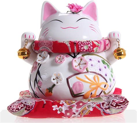 Maneki Neko Spaarpot met klokken - Hoekkat van fijn porselein (medium ...