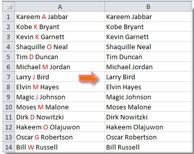 How to remove middle initial from full name in Excel?