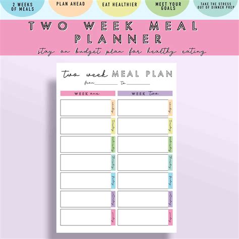 2week-weekly Meal Planner Printable Weekly Menu Planner - Etsy Australia