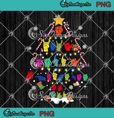 Funny ASL Christmas Tree Hand Sign Language Xmas Deaf Pride Gift PNG ...