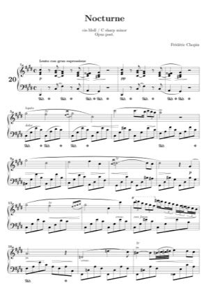 Nocturne in C sharp minor - Chopin Free Piano Sheet Music PDF