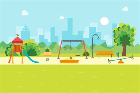 Cartoon Urban Park Kids Playground. Vector Stock Vector - Illustration ...