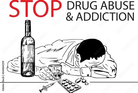 Stop Drug Abuse Sign, Stop drug addiction sketch drawing poster, drug abuse clip art and symbol ...